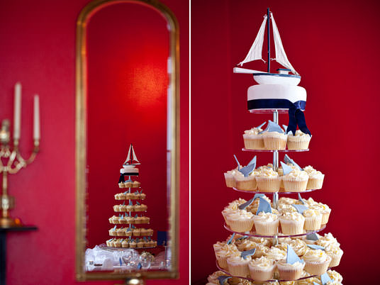 Cupcake Nautical Wedding Cake